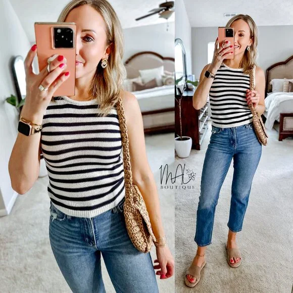 Georgia Stripe Sweater Cropped Tank Top - Picture 3 of 9